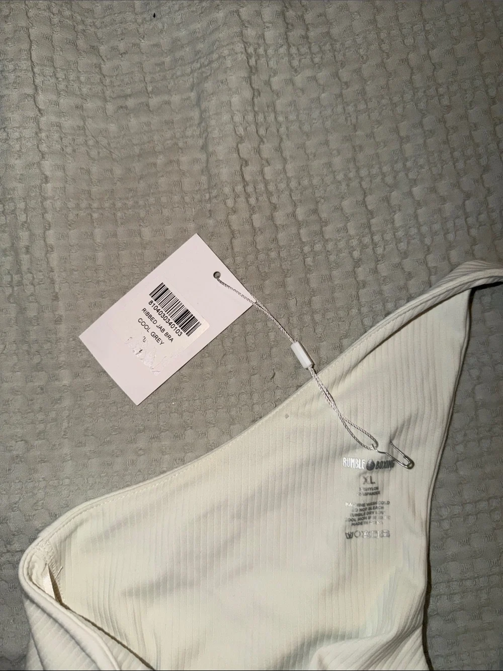 White Ribbed One-Shoulder Crop Tank Rumble Boxing - Picture 3 of 3